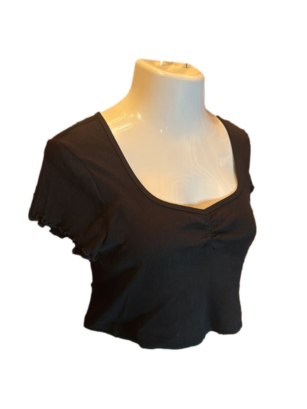 TOPSHOP Black Ribbed Crop Top Size 12 NWOT!